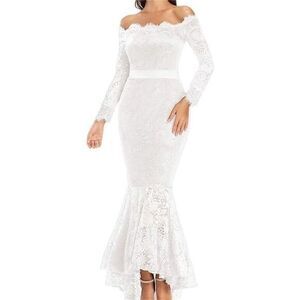 Floral Lace Long Sleeve Maxi Wedding Mermaid Dress